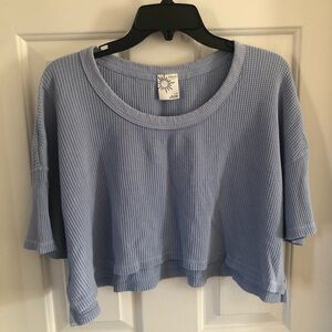 Offline by Aerie Waffle Jersey V-Neck Blue shirt L
